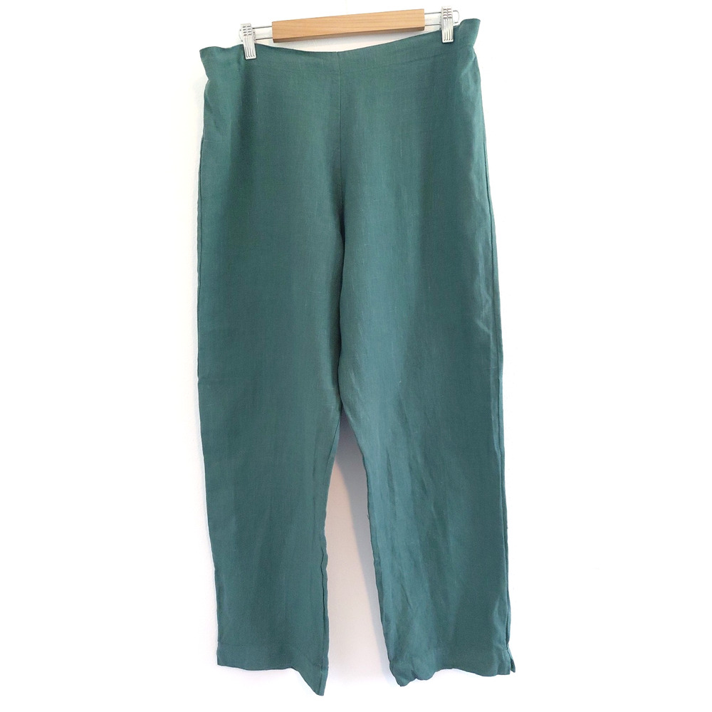 Bryn Walker 100% Linen Green Pants Pull On Flat Front Size XL Minimalist USA